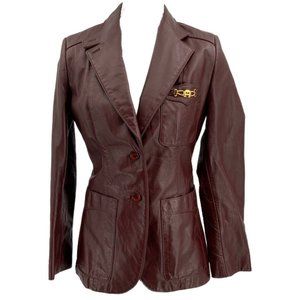 Vintage Etienne Aigner Red Leather Jacket w Goldtone Logo Bit 8…Fits like a 4
